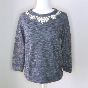 W5 Navy Blue Embellished Neckline Sweater